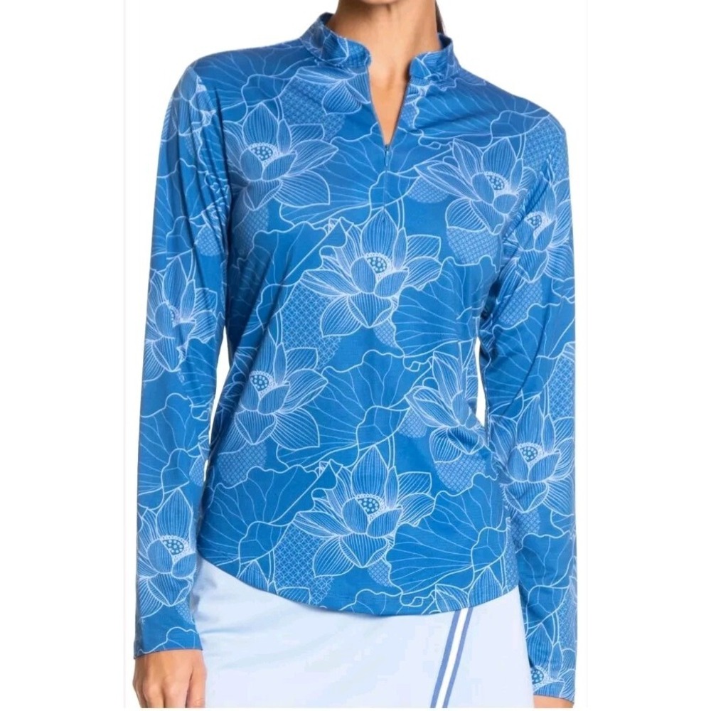Sport Haley Womens Blue Cassina Long Sleeve Print Golf PoloNWOT Size Medium